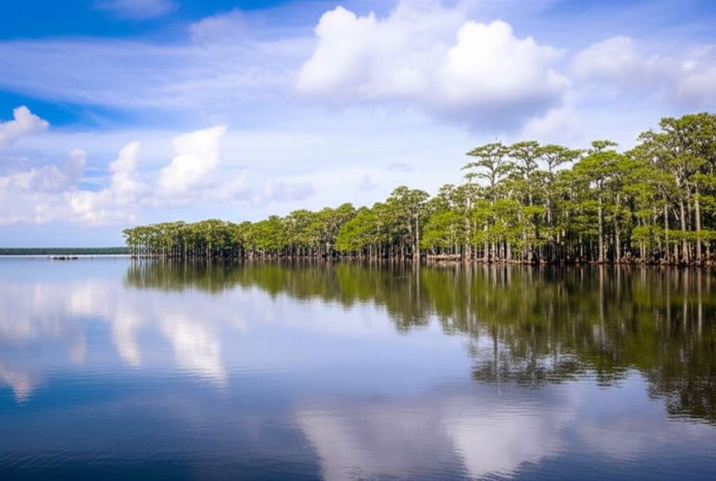 Generate a high-quality, relevant image prompt for an article about: 6 Lakes In Mississippi: Astonis