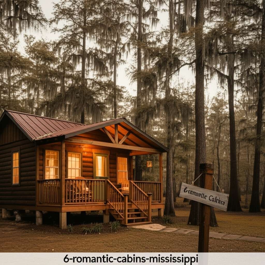 Generate a high-quality, relevant image prompt for an article about: 6 Romantic Cabins Mississippi: