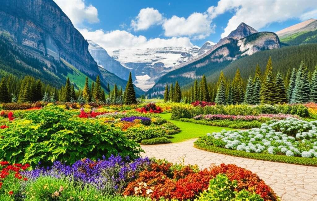 Generate a high-quality, relevant image prompt for an article about: 8 Gardens in Banff: Stunning Sc
