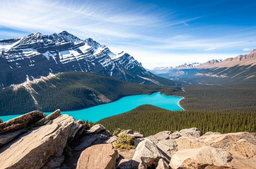 Generate a high-quality, relevant image prompt for an article about: 5 Mountain Viewpoints In Banff: