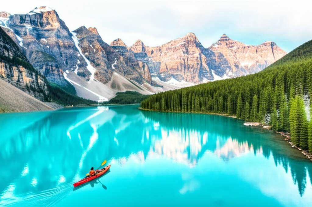 Generate a high-quality, relevant image prompt for an article about: 7 Outdoor Adventures In Banff: