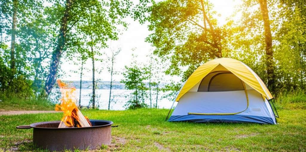 Generate a high-quality, relevant image prompt for an article about: 10 Camping Sites Near Brampton: