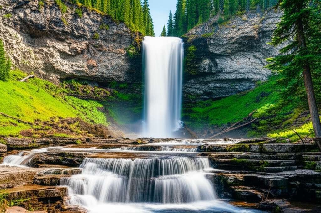 Generate a high-quality, relevant image prompt for an article about: 7 Waterfalls in Montana: Breath