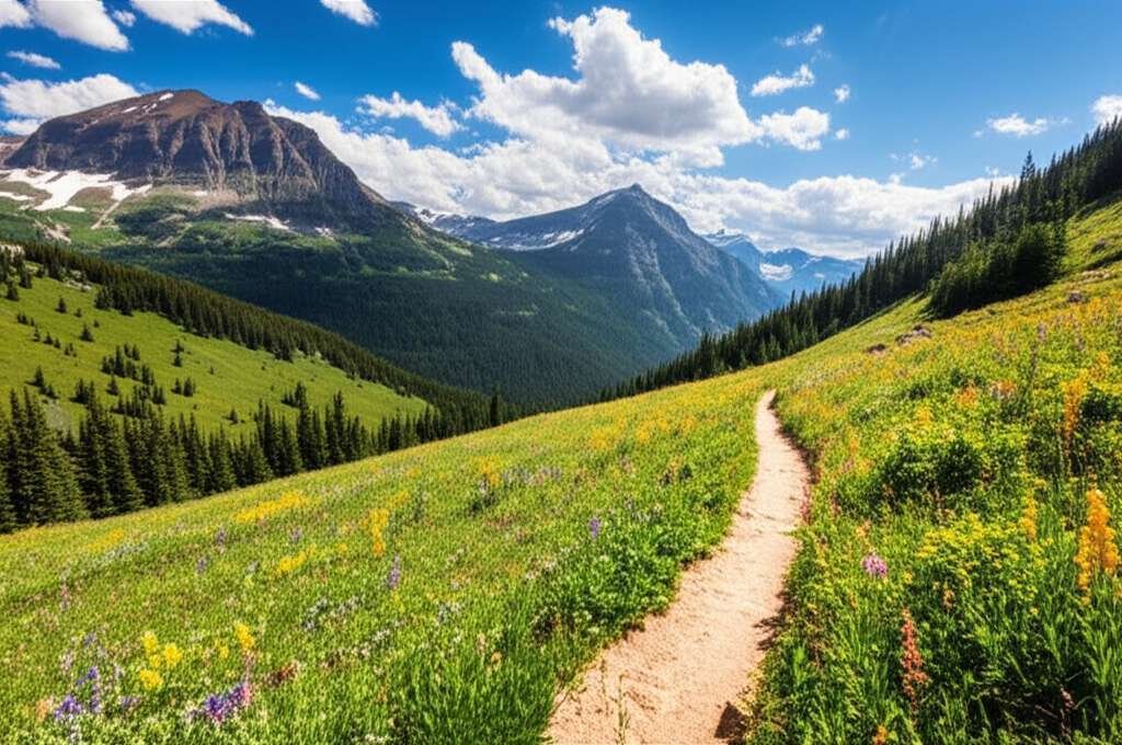 Generate a high-quality, relevant image prompt for an article about: 12 Hiking Trails In Montana: Am