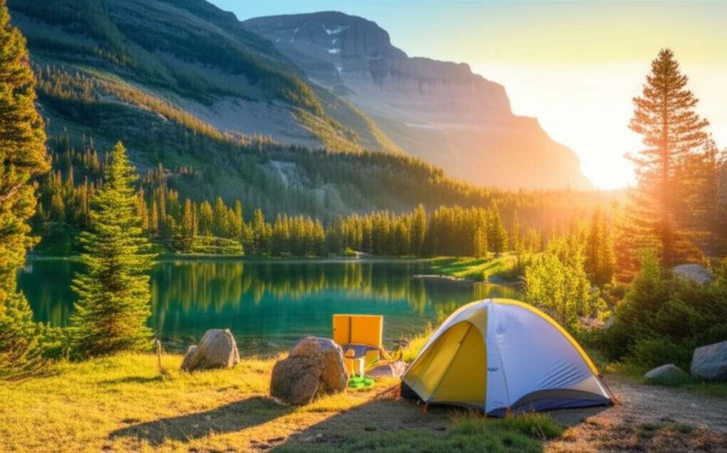 Generate a high-quality, relevant image prompt for an article about: 10 Camping Sites in Montana: Am