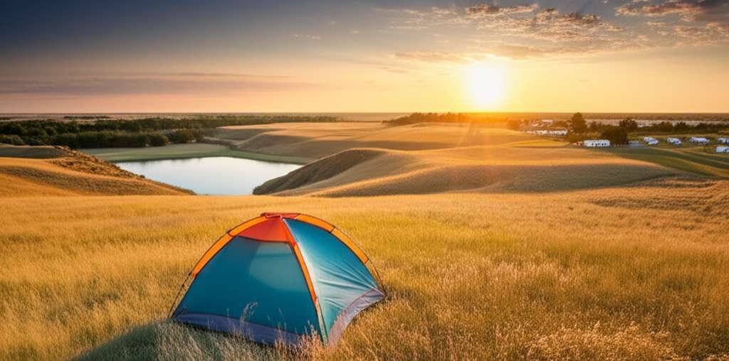 Generate a high-quality, relevant image prompt for an article about: 10 Camping Sites In Nebraska: A