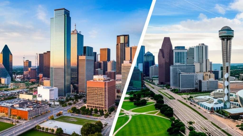 Generate a high-quality, relevant image prompt for an article about: Is Dallas or Houston Better to