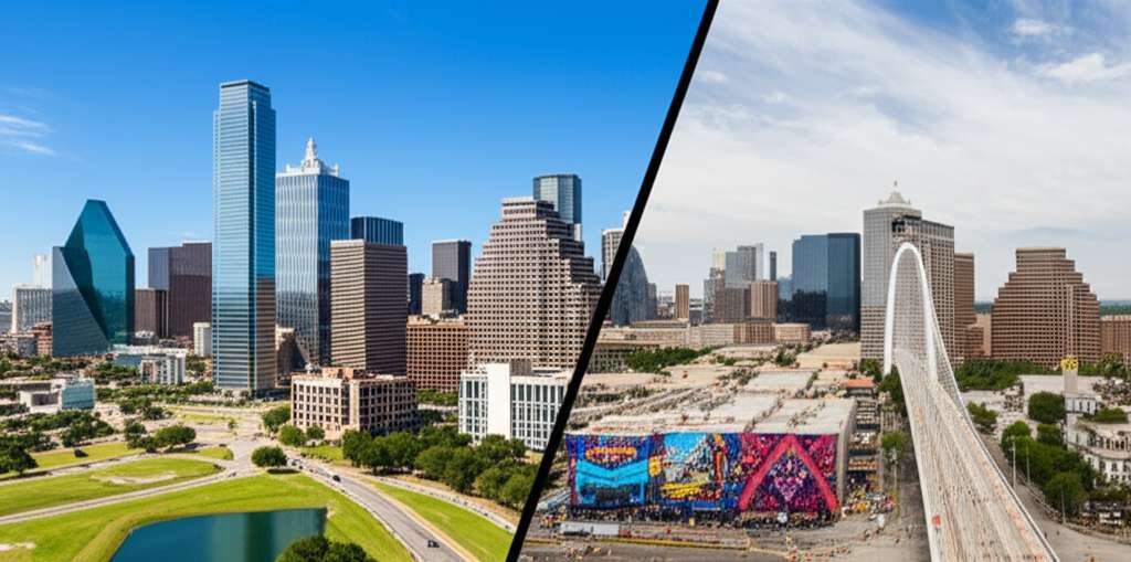 Generate a high-quality, relevant image prompt for an article about: Is Dallas Or Austin Better To V