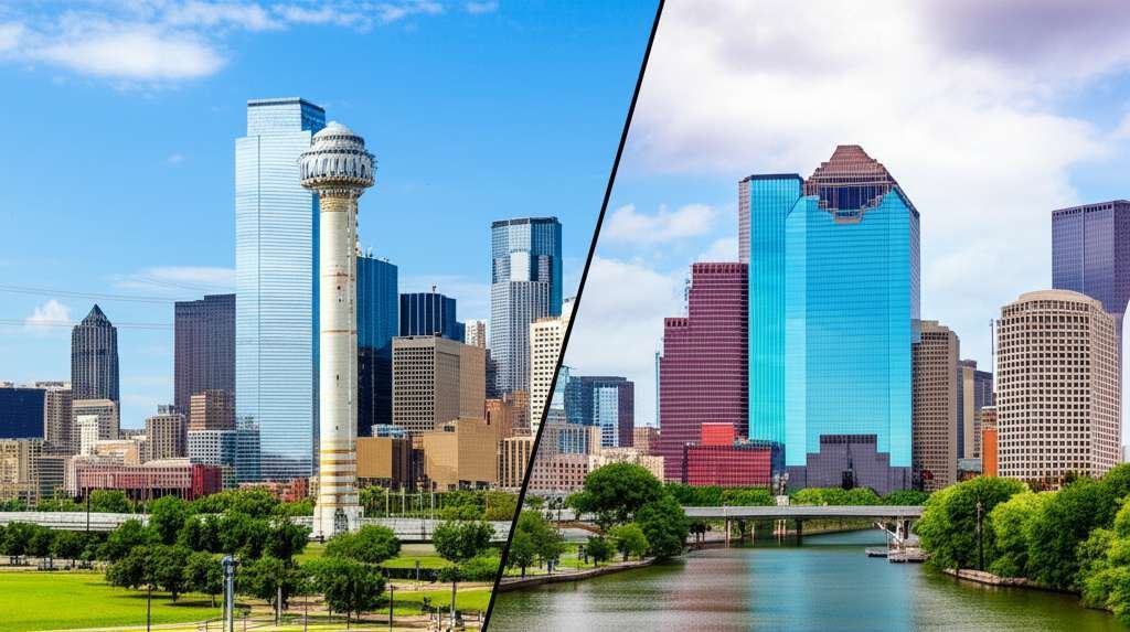 Generate a high-quality, relevant image prompt for an article about: Dallas Or Houston To Visit: Ama