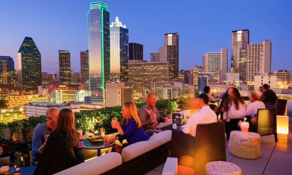 Generate a high-quality, relevant image prompt for an article about: Rooftop Bars in Dallas: Amazing