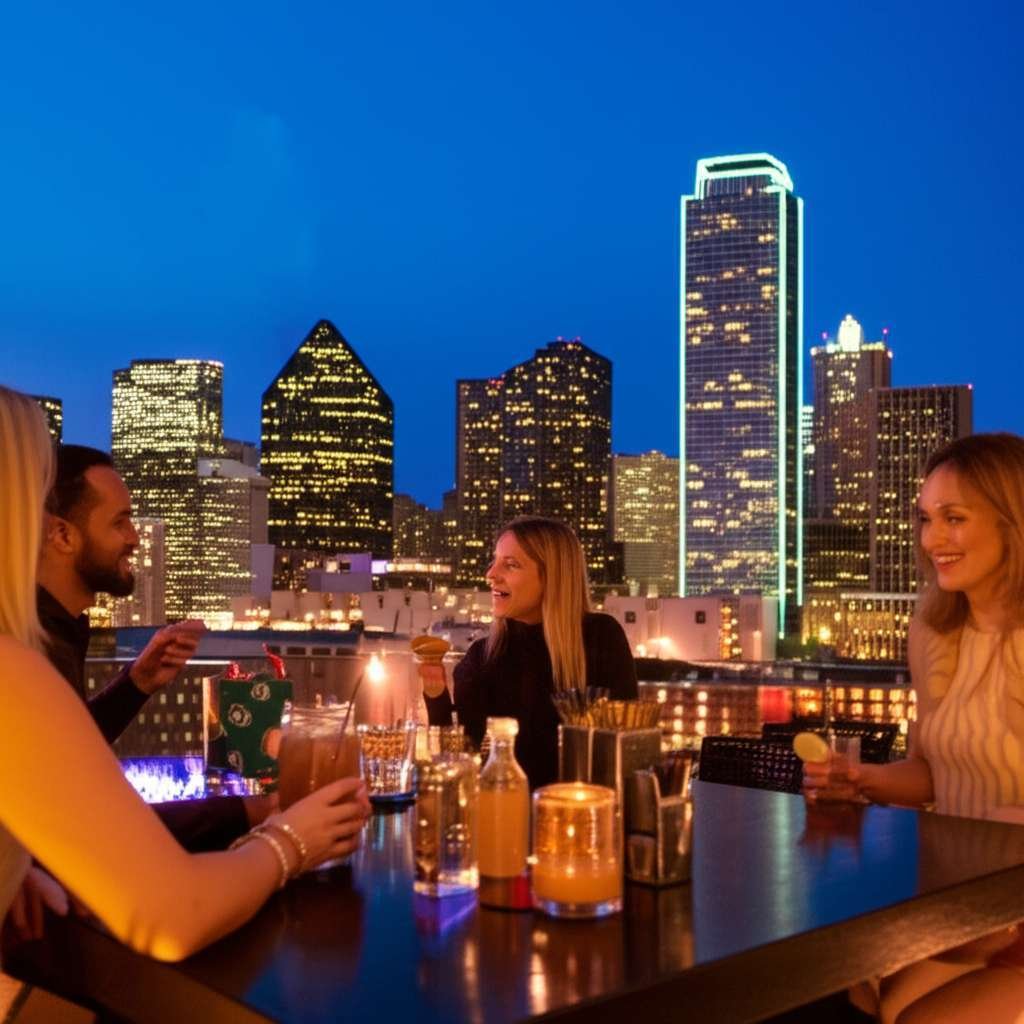 Generate a high-quality, relevant image prompt for an article about: Rooftop Bars in Dallas: Amazing