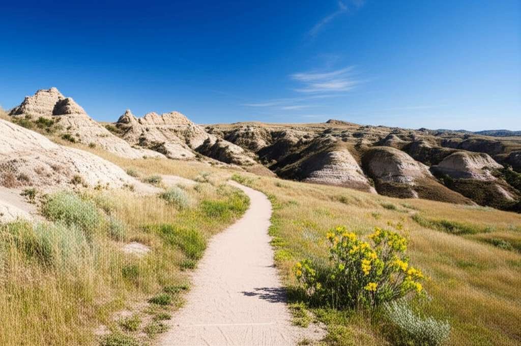 Generate a high-quality, relevant image prompt for an article about: 12 Hiking Trails in North Dakot