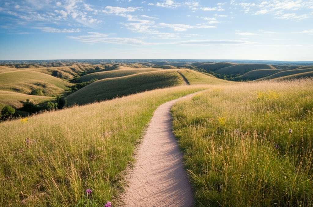 Generate a high-quality, relevant image prompt for an article about: 12 Hiking Trails in North Dakot
