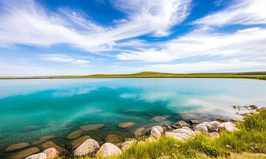 Generate a high-quality, relevant image prompt for an article about: 6 Lakes In North Dakota: Stunni