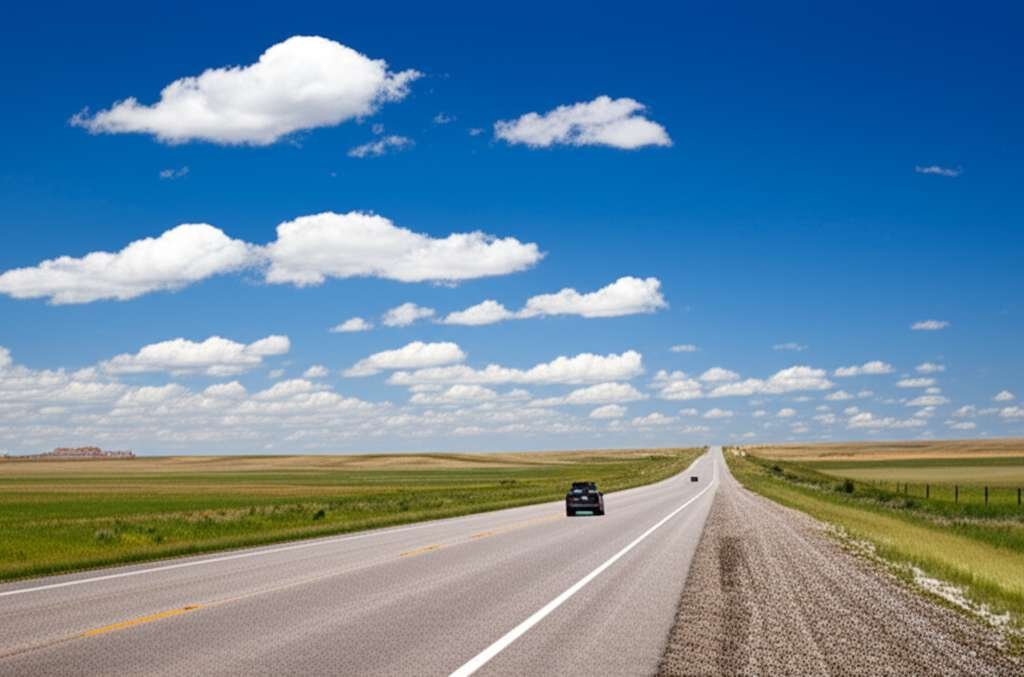 Generate a high-quality, relevant image prompt for an article about: 10 Road Trips In North Dakota: