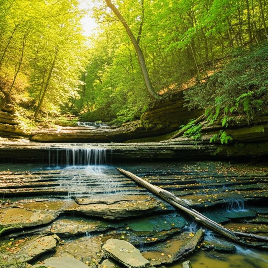 Generate a high-quality, relevant image prompt for an article about: 7 Waterfalls in Ohio: Stunning