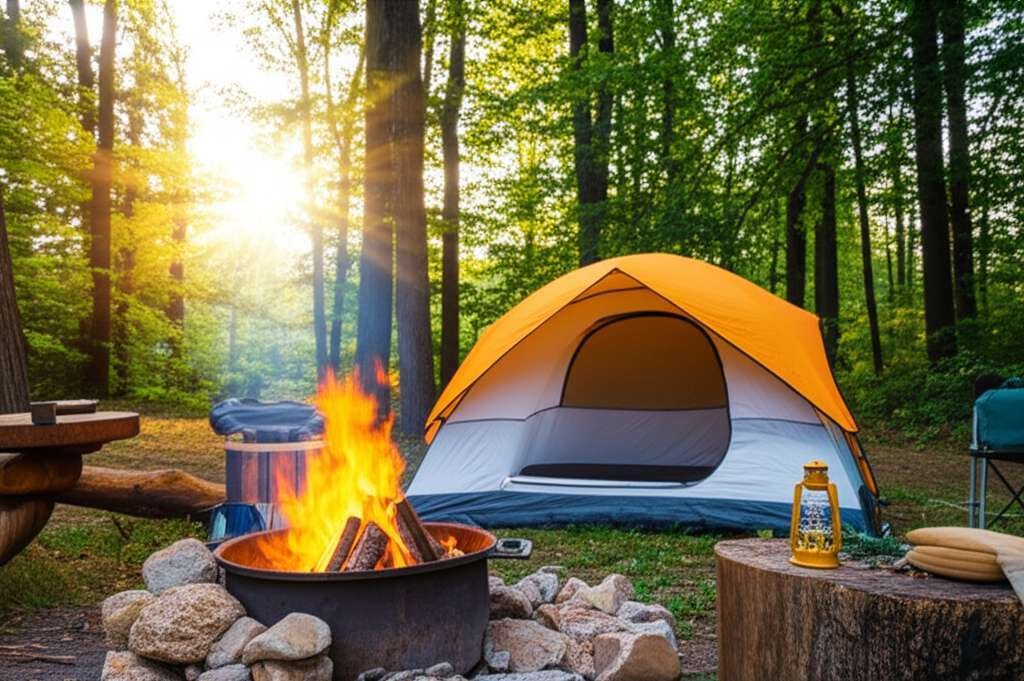 Generate a high-quality, relevant image prompt for an article about: 10 Camping Sites In Ohio: Amazi