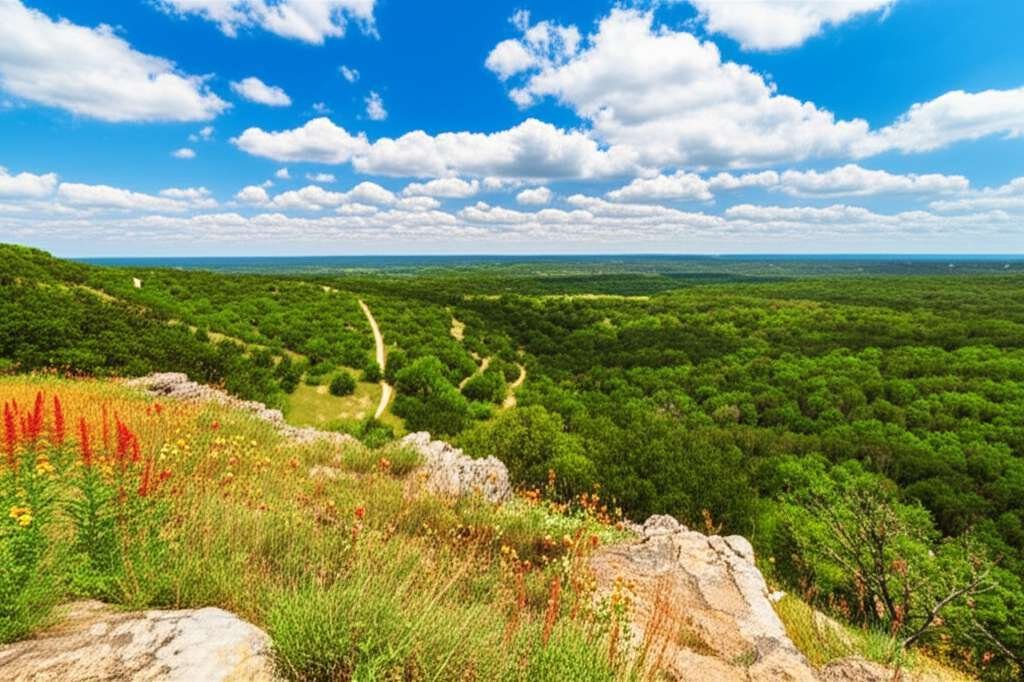 Generate a high-quality, relevant image prompt for an article about: 10 State Parks In Oklahoma: Ama