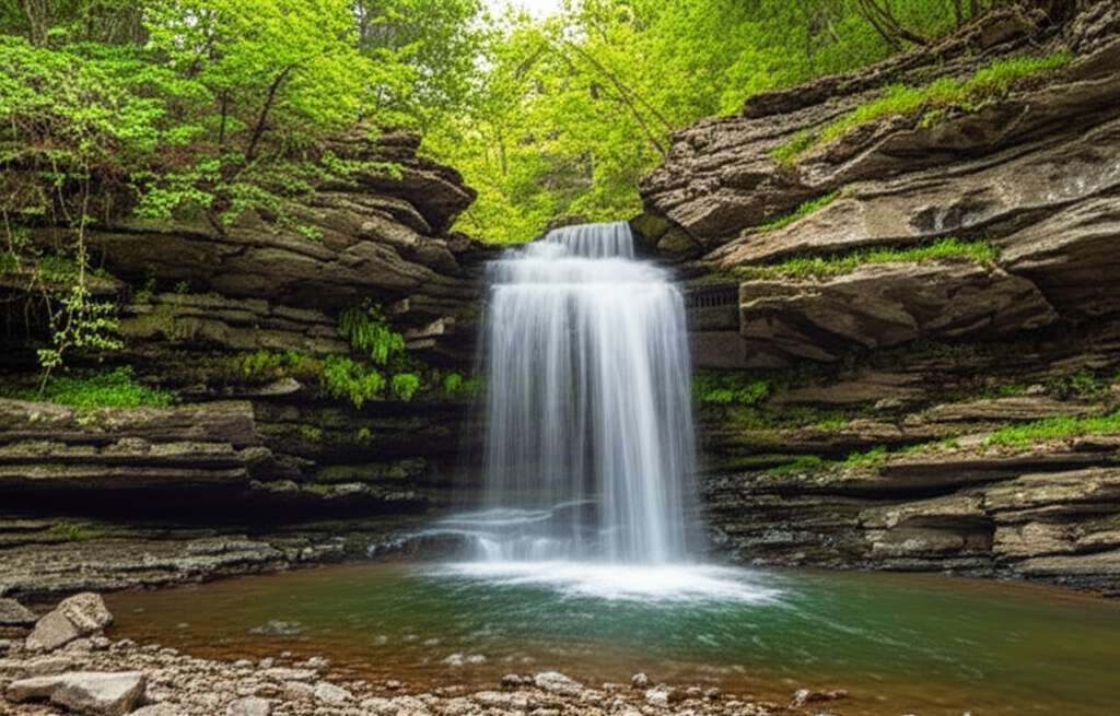 Generate a high-quality, relevant image prompt for an article about: 7 Waterfalls In Oklahoma: Amazi