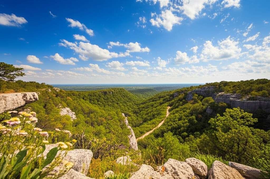 Generate a high-quality, relevant image prompt for an article about: 12 Hiking Trails In Oklahoma: A