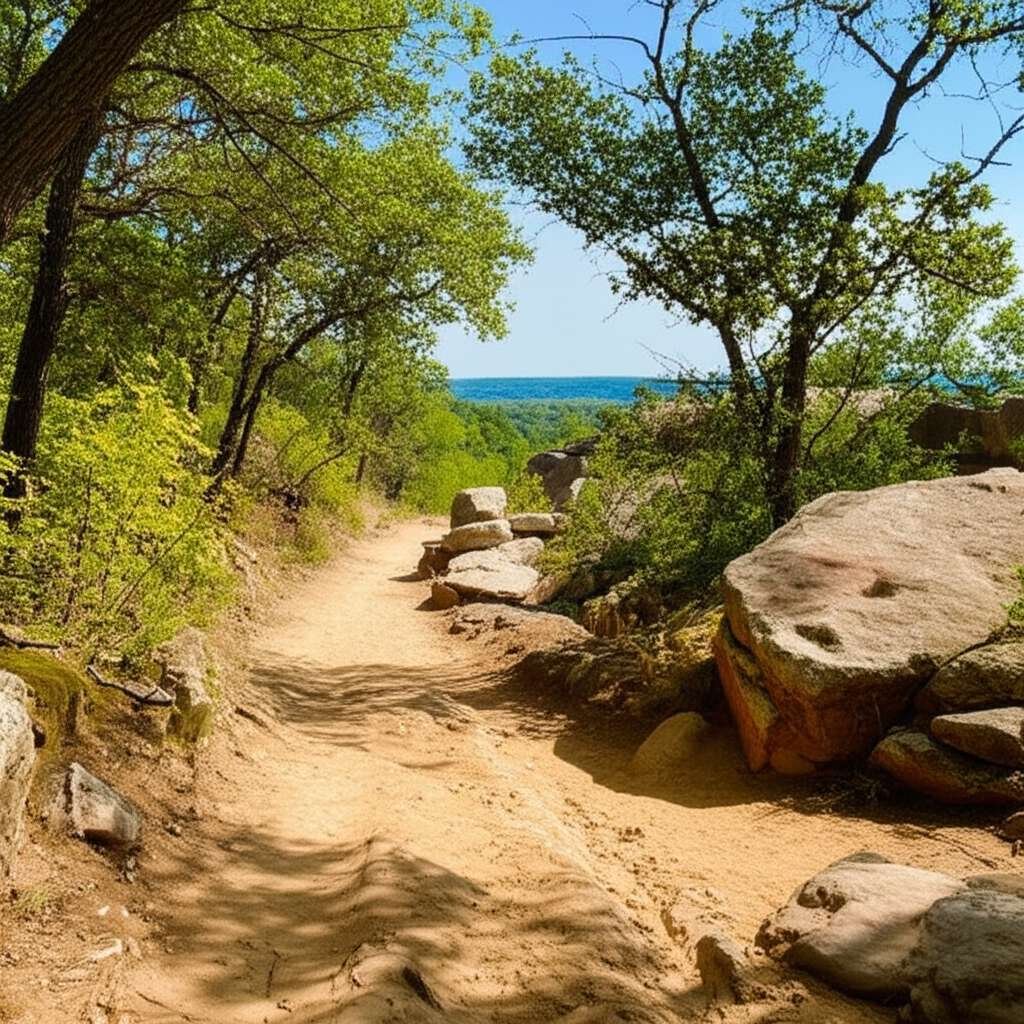Generate a high-quality, relevant image prompt for an article about: 12 Hiking Trails in Oklahoma: A