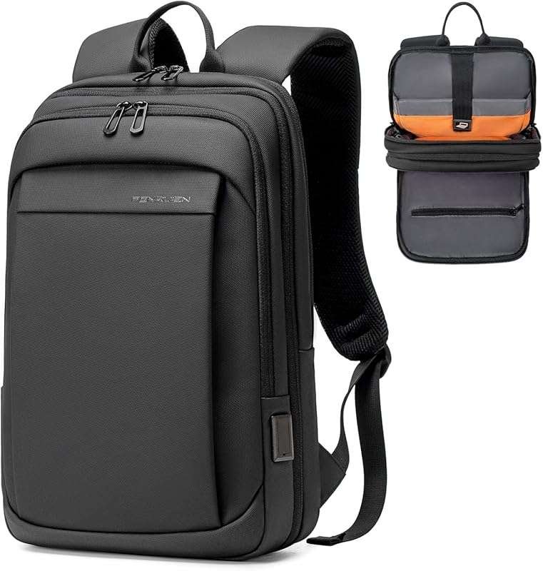 FENRUIEN Men's Work Backpack: Water-Resistant and Expandable with USB-