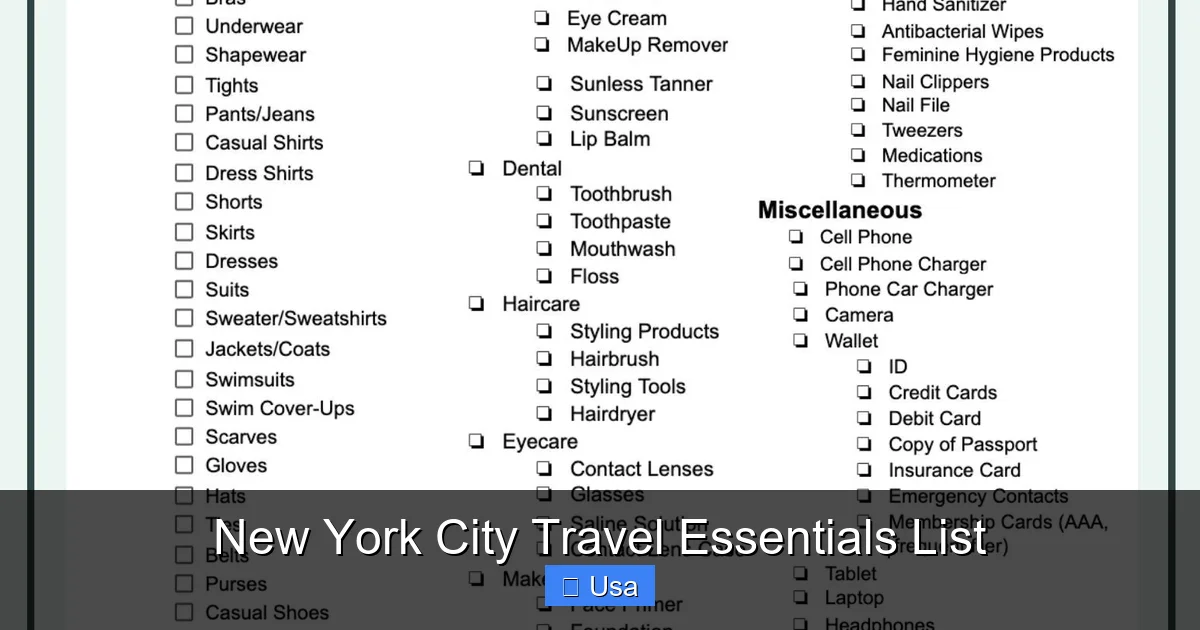 New York City Travel Essentials List
