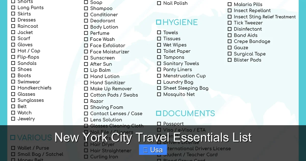New York City Travel Essentials List