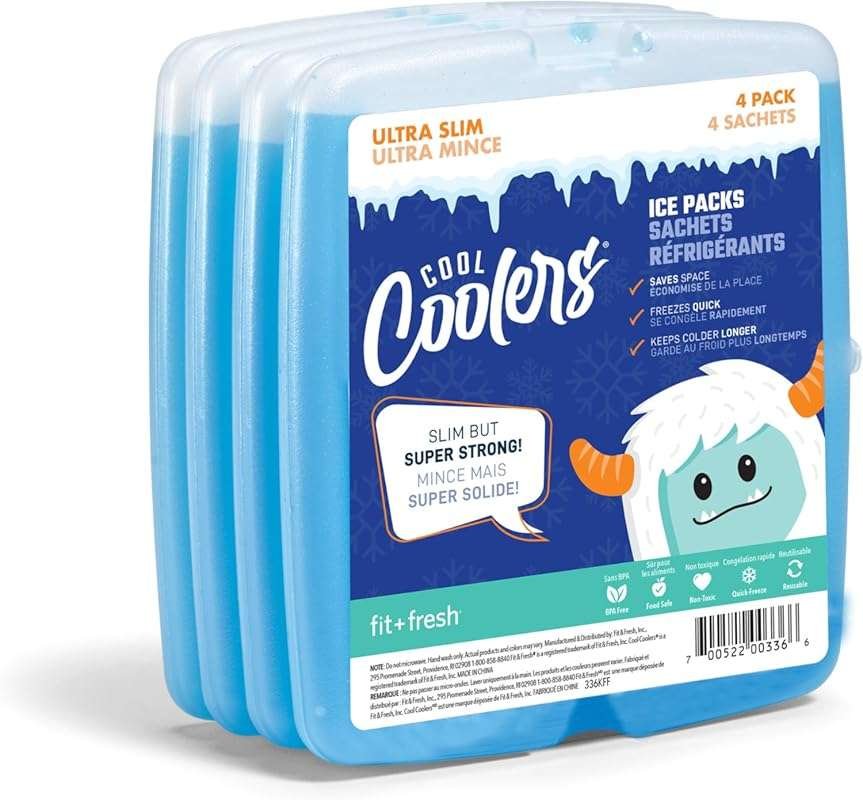 Fit + Fresh Slim Ice Packs, 4-Pack, Space-Saving Reusable Lunch Box Ic