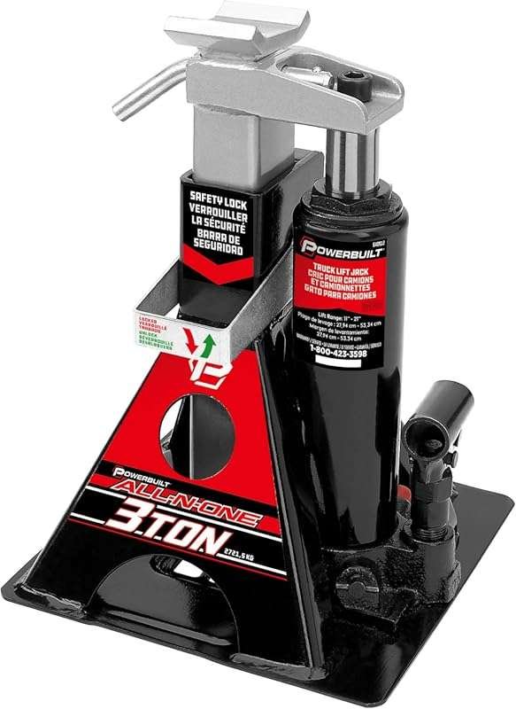 Powerbuilt 3 Ton All-in-One Hydraulic Bottle Jack and Jackstand, Wide 