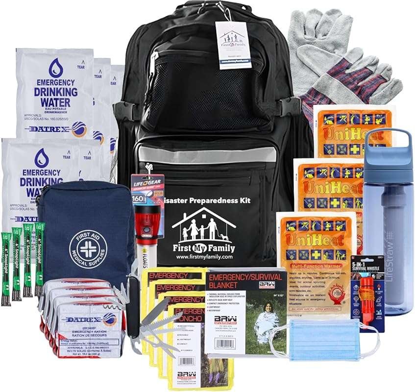 4-Person 72-Hour Survival Food Kit and Bug Out Bag with LifeStraw Go.
