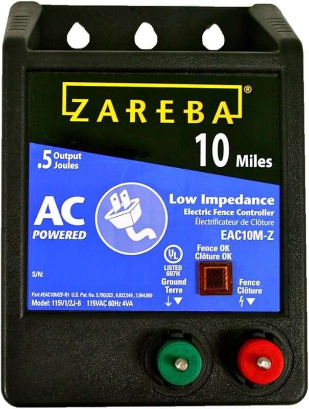 Zareba 10 Mile AC Electric Fence Charger, Low Impedance, Ideal for Hor