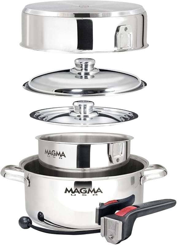 Magma 7 Piece Gourmet Nesting Stainless Steel Cookware Set, Induction 