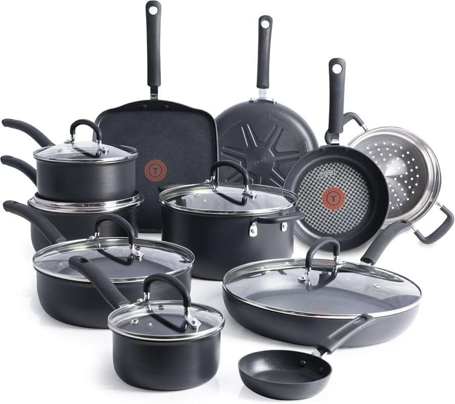 T-Fal Hard Anodized Nonstick Cookware Set with Fry Pan, Saucepans, and