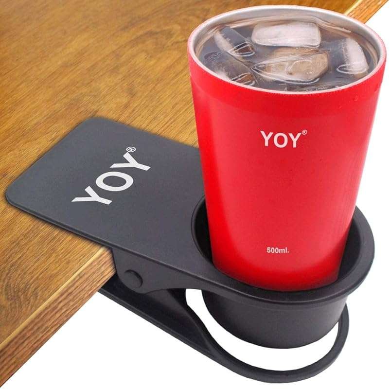 Clip-On Cup Holder for Desks, Tables, and Beach Chairs – Securely Hold