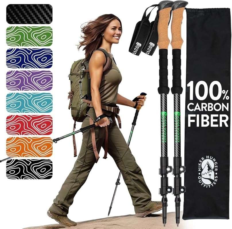100% Carbon Fiber Trekking Poles with Cork and EVA Foam Grips for Ultr