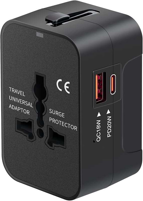 GaN Universal Travel Adapter for International Use with USB-C and USB-