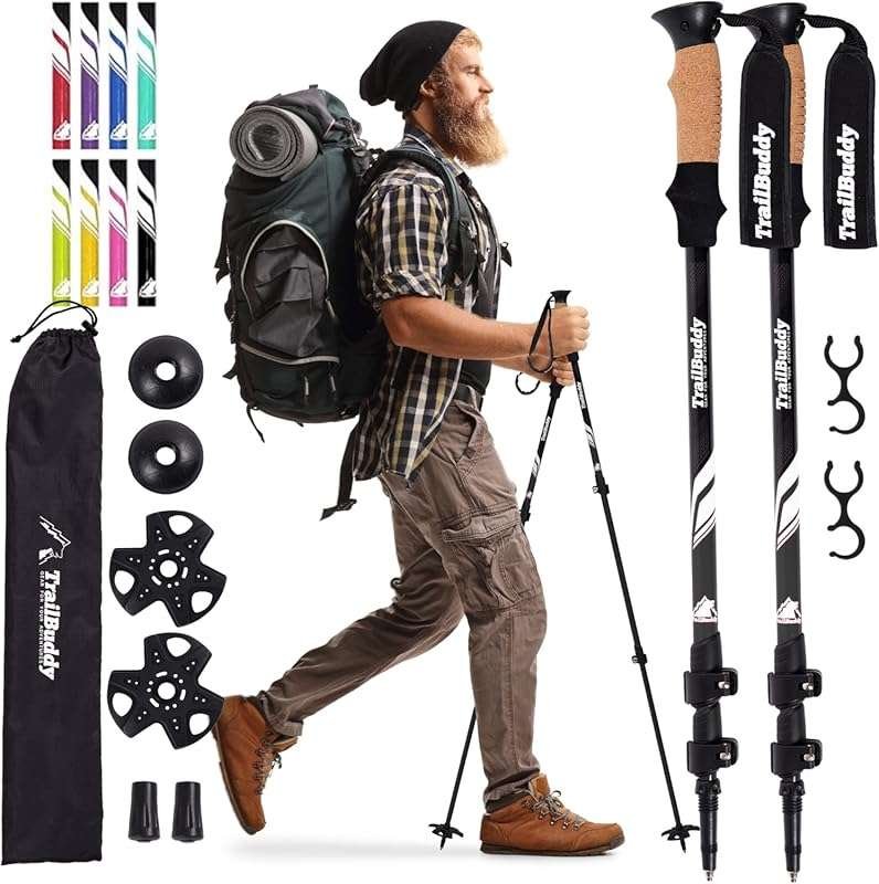 TrailBuddy Aluminum Trekking Poles for Men, Women & Seniors, Collapsib
