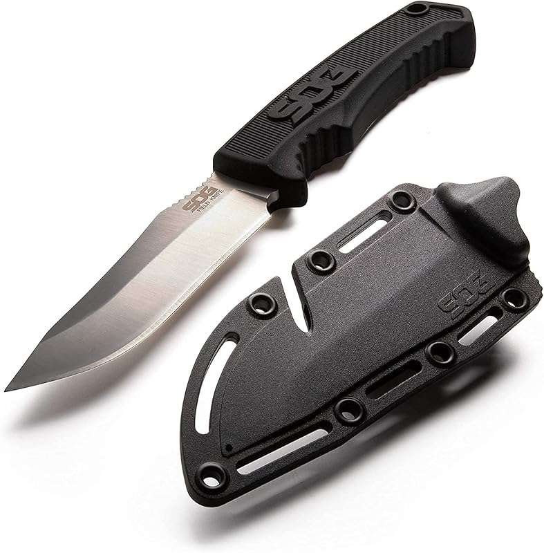 SOG Fixed Blade Hiking Knife with Sheath, Full Tang, and 4-Inch Blade.