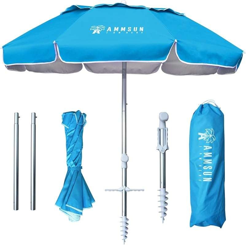 Portable 6ft Beach Umbrella for Air Travel: Compact, Foldable, Sand An