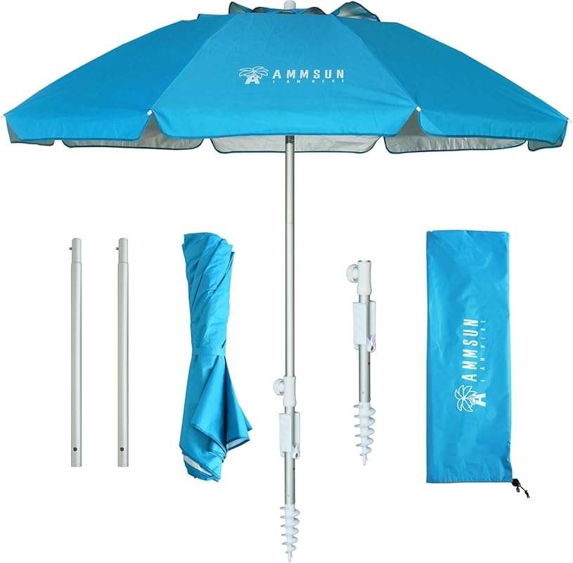 Portable 6.5ft Beach Umbrella for Air Travel: Twice-Folded, Windproof,