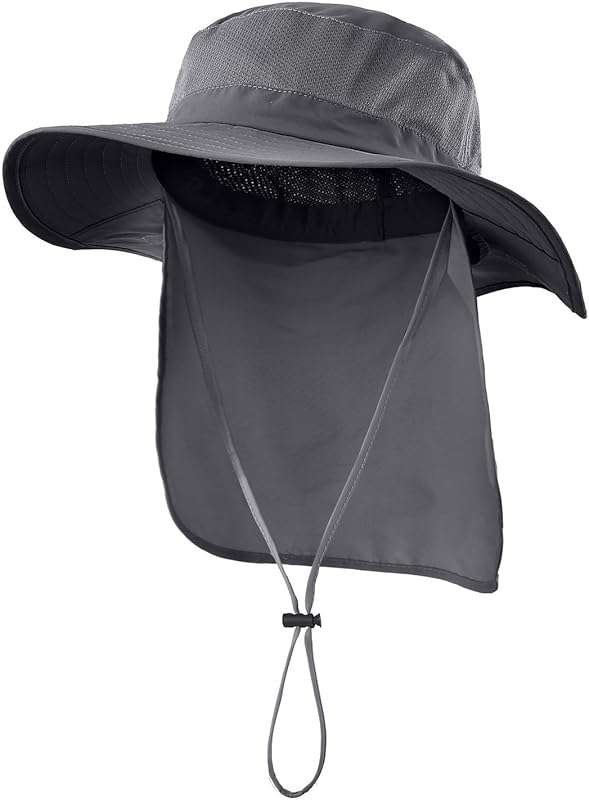 Mesh Sun Hat for Hiking with Wide Brim, Neck Flap, and UPF 50+ Protect