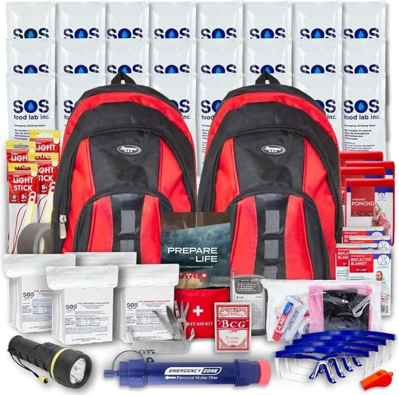 Deluxe Family Survival Kit for 2 and 4 People with Emergency Go Bag