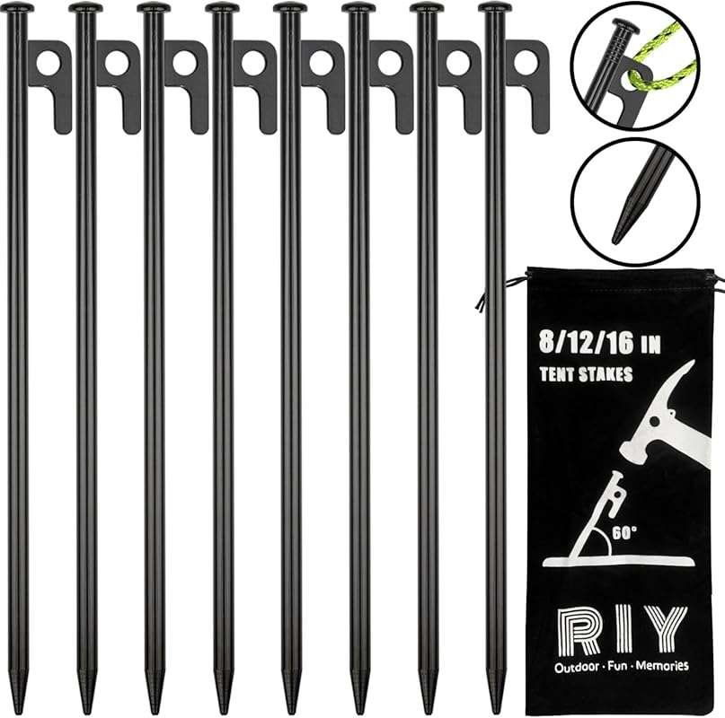8 Pack Tent Stakes Heavy Duty 12 inch Steel Tent Pegs for Camping Unbr
