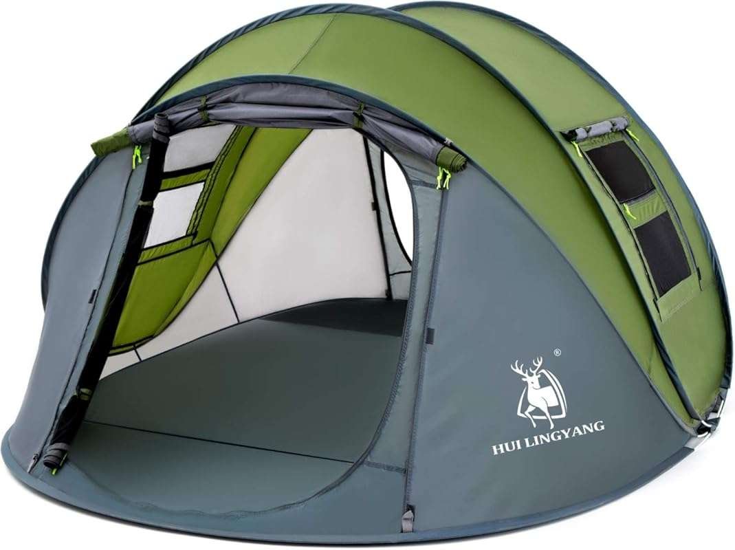 4 Person Easy Pop Up Tent: Waterproof, 2 Doors for Family Camping and 