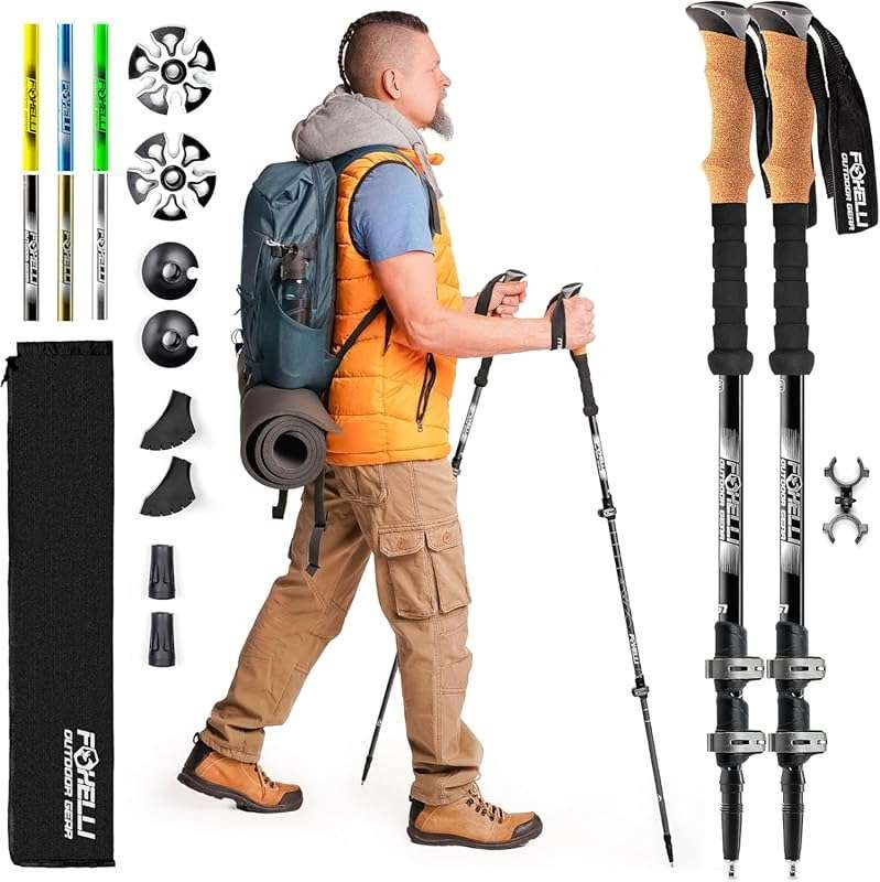 Collapsible Aluminum Trekking Poles with Cork Grips and All-Terrain Ac