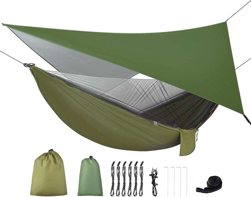 Portable Camping Hammock Sleeping System with Rain Fly Tarp and Mosqui