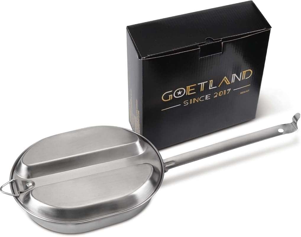 Goetland Stainless Steel Military Style Mess Kit Plate Set for Camping