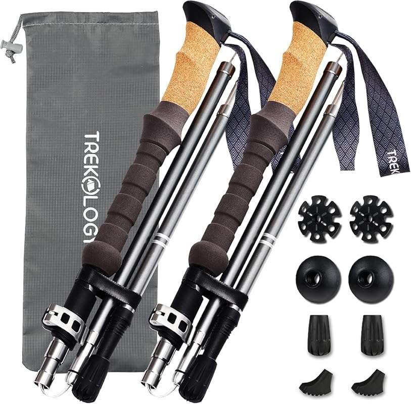 Trekology Trek-Z Cork Grip Folding Trekking Poles with Adjustable Heig