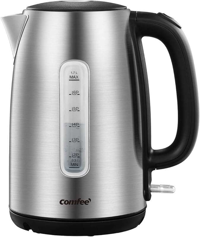 COMFEE' 1.7L Stainless Steel Electric Kettle, 1500W Fast Boiling, Auto
